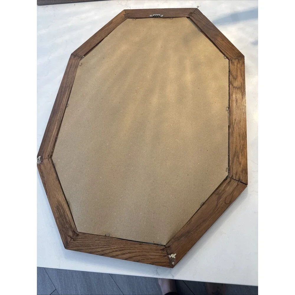 Vintage Oak Framed Octagon Hanging Mirror 27x19